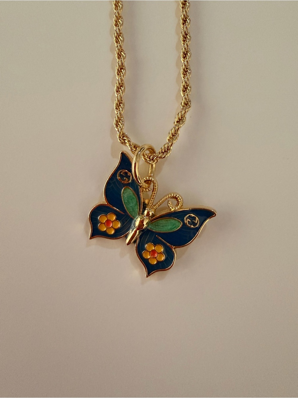 18’ Gold-Tone Blue & Green Butterfly Pendant Necklace